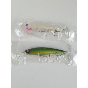 2 Lot Lixada Minnow Fishing White Green Lure Crankbait Wobbler 3.8" Rattle Sound